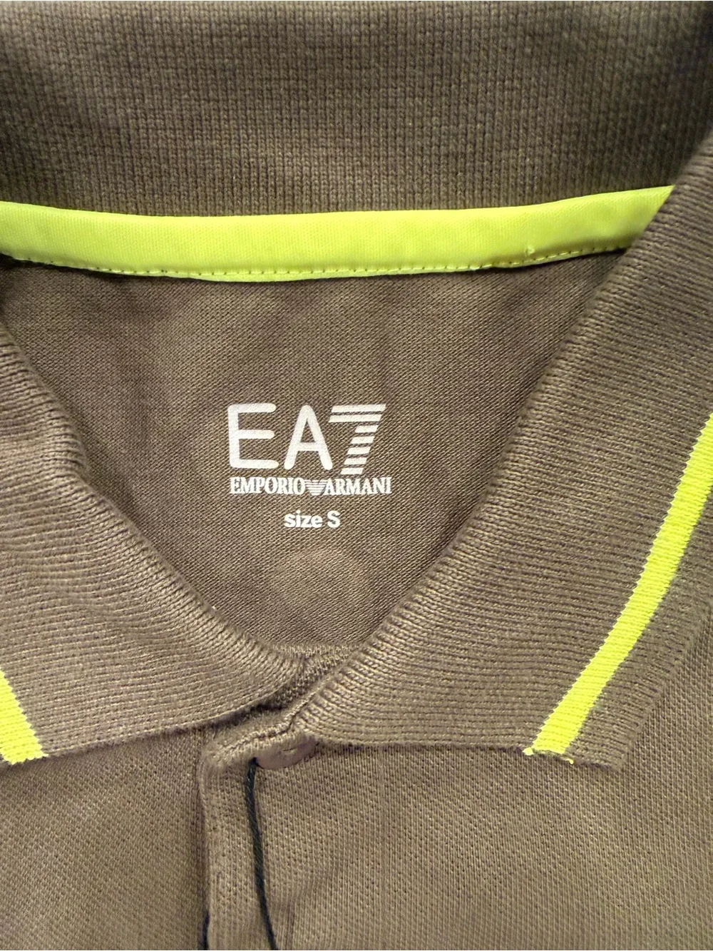 Emporio Armani EA7 Brown Polo with Neon Green Trim